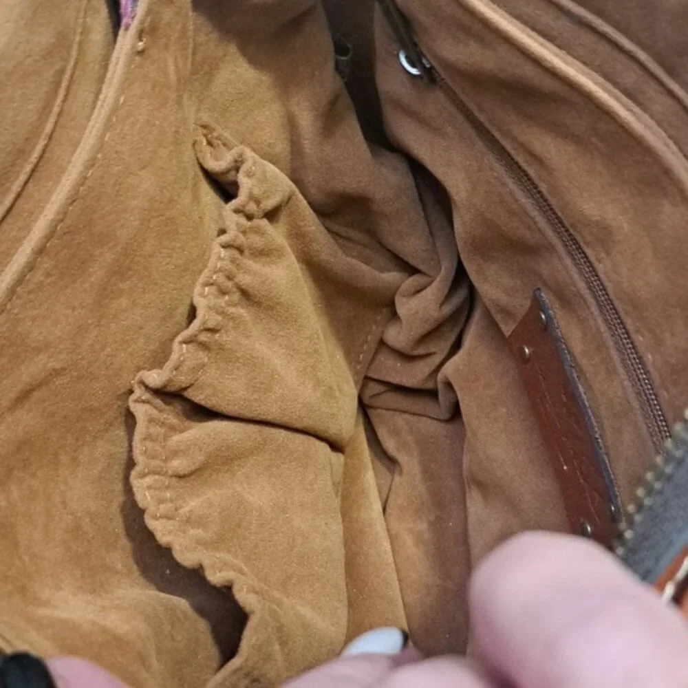 Hand Painted Floral Leather Bag Purse Vintage Zip Top Satchel - Picture 7 of 16